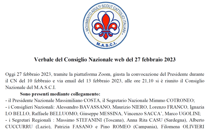 Consiglio Nazionale (web) del 27 febbraio 2023
