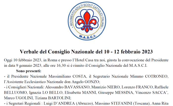 Verbale del Consiglio Nazionale del 10 - 12 febbraio 2023